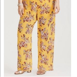 Yellow Floral Chiffon Pants